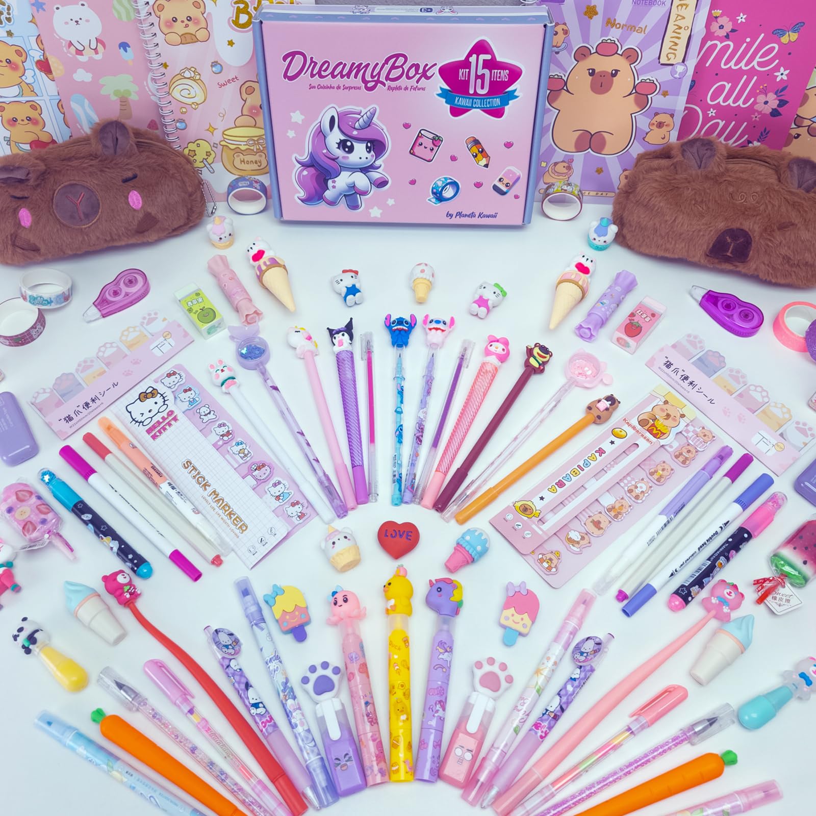 Kit de Papelaria Fofa Dreamybox Kit 15 Itens, C/Caderno A5 e